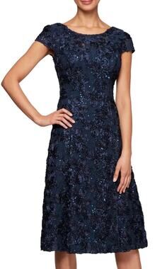 Alex Evenings Navy Blue Sequin mother of the bride Cocktail middy Dress Size 16W